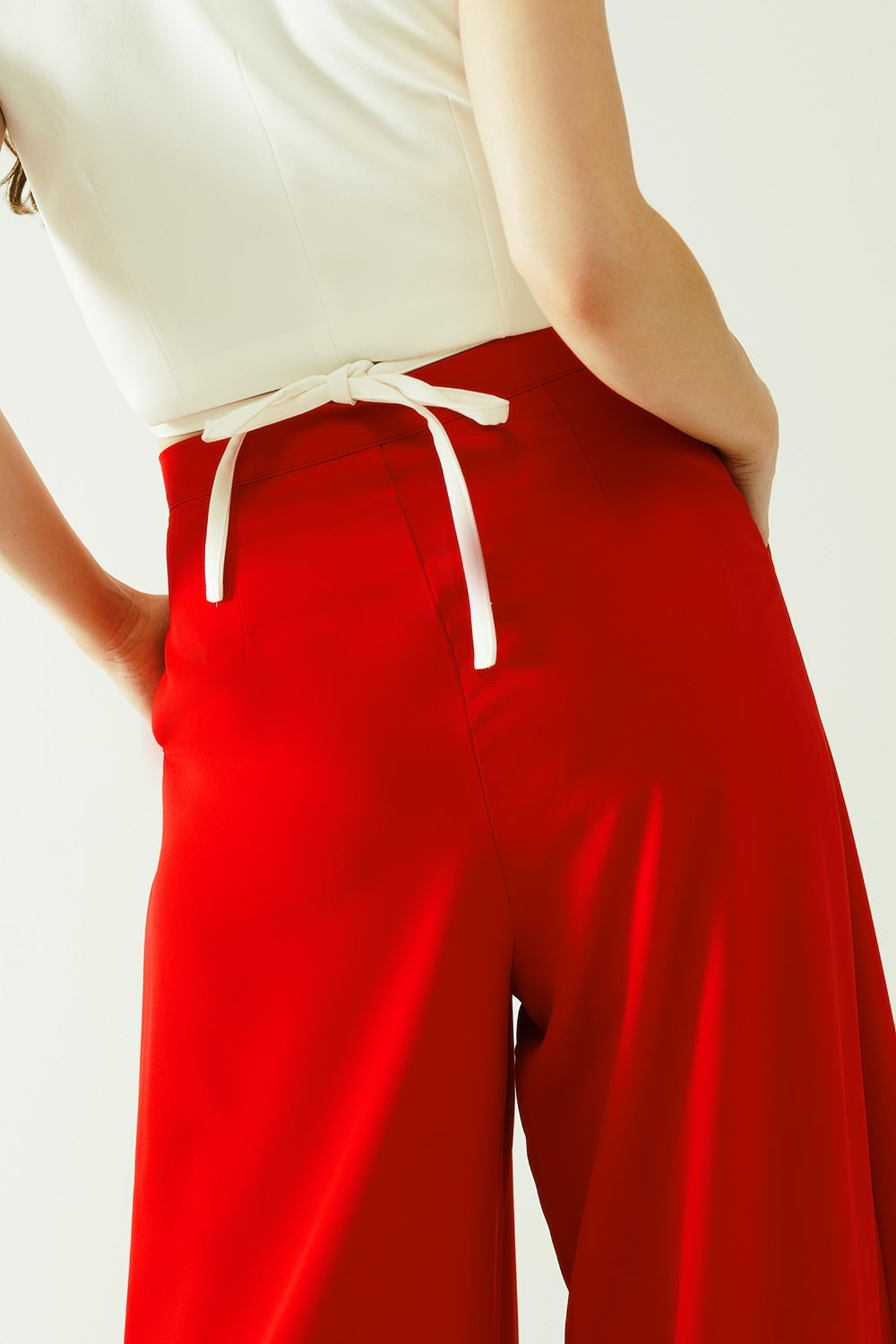 Red Wide Leg Basic Flared Pants
