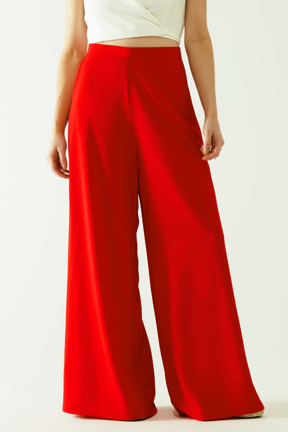 Red Wide Leg Basic Flared Pants