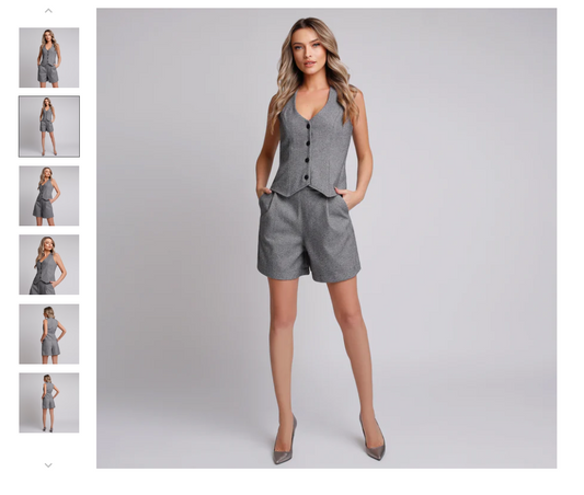 Compleu damă gri alcatuit din pantalon și vestă